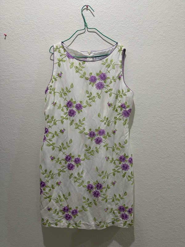Jessica Howard Size 12 Linen Blend Floral Embroidered Dress Vintage