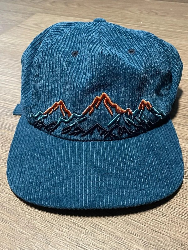 Pistil Carlton Blue Corduroy Low Profile Flat Brim Hat with Mountain Embroidery