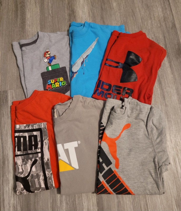 Boys Lot Size Medium – Nike Under Armour Puma CAT Mario – Lot of 6 T-Shirts