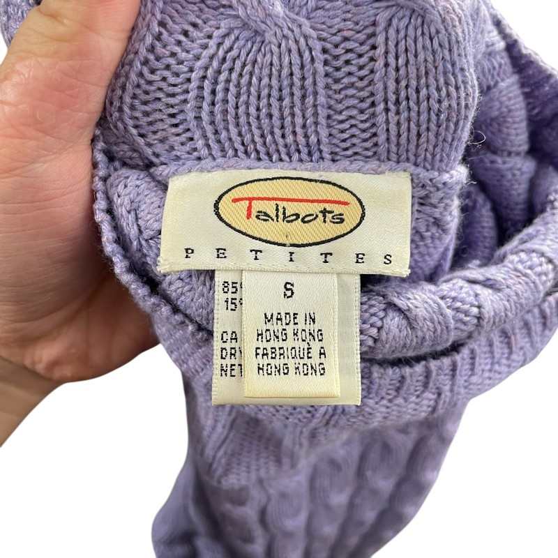 Cashmere Cable Knit Turtleneck Sweater Petite S SP PS Lavender Marled Silk Blend gallery