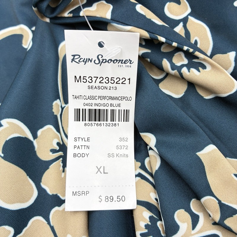 Reyn Spooner Ltd Issue Performance Polo NWT Tahiti Classic Indigo XL Hawaiian gallery