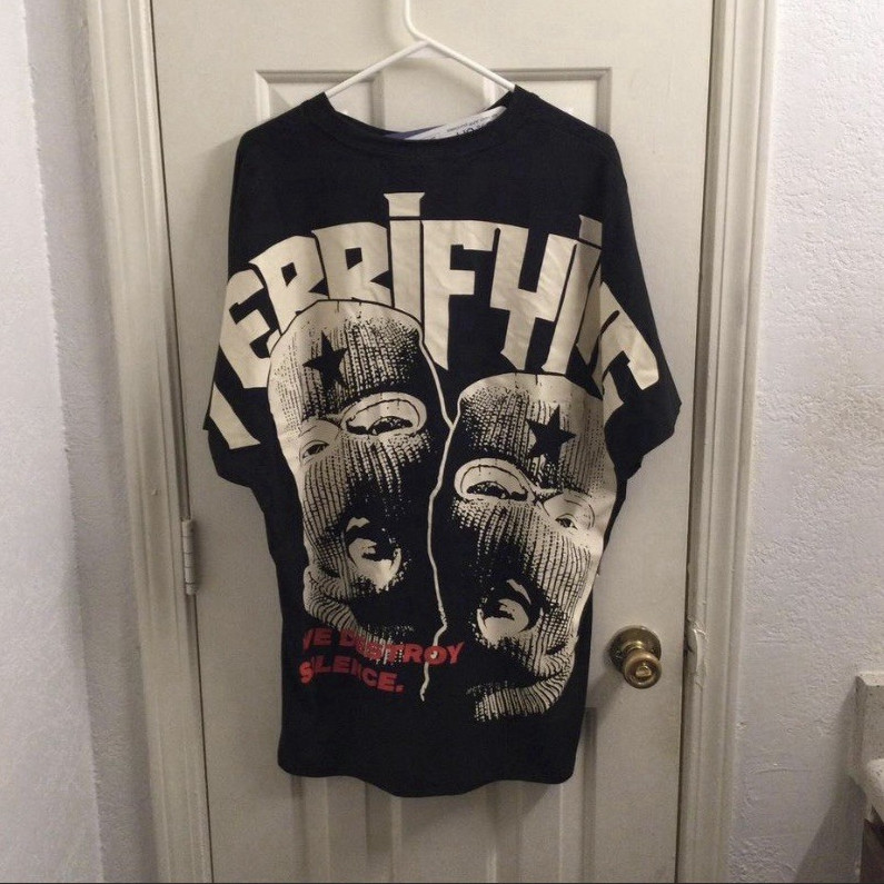 ROMWE Men’s Black Graphic Print Crew Neck Short Sleeve Tee Size L