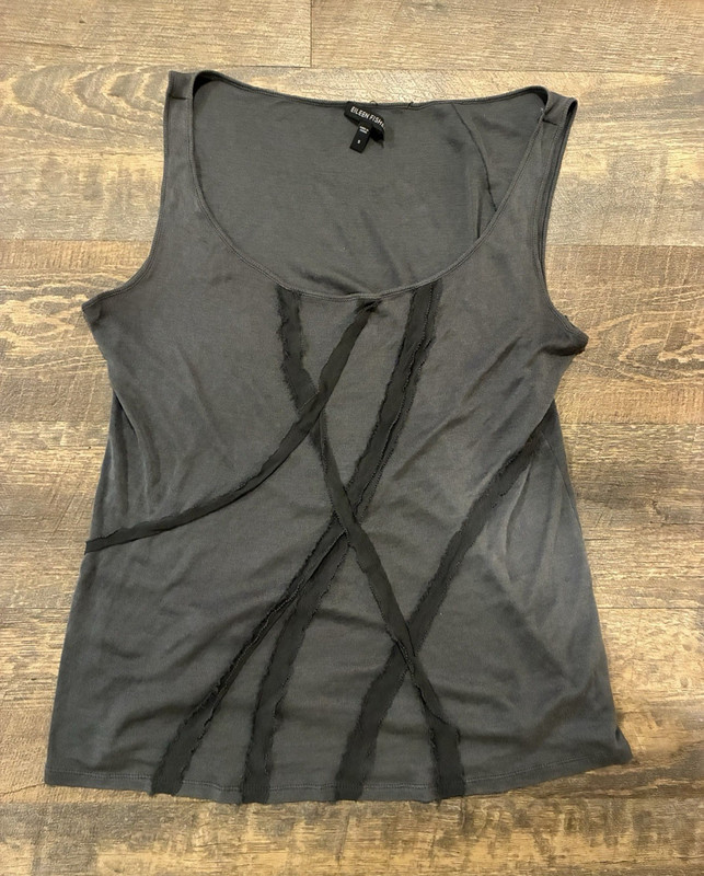 Eileen Fisher Gray Silk Cotton Knit Sheer Scoop Neck Wide Strap Tank Top S