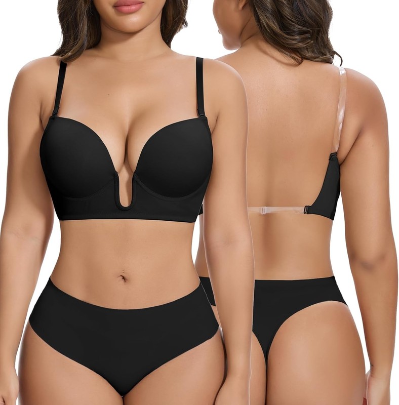 Women Plunge Bras Backless Push Up Bras Low Cut Padded Bras Shaper Convertible