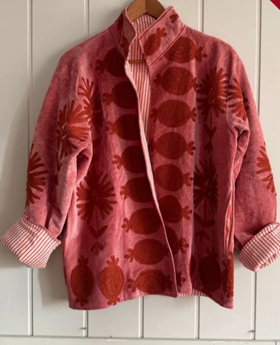 Handmade Red Velvet Embroidered Jacket Boho Floral Festival Wear gallery