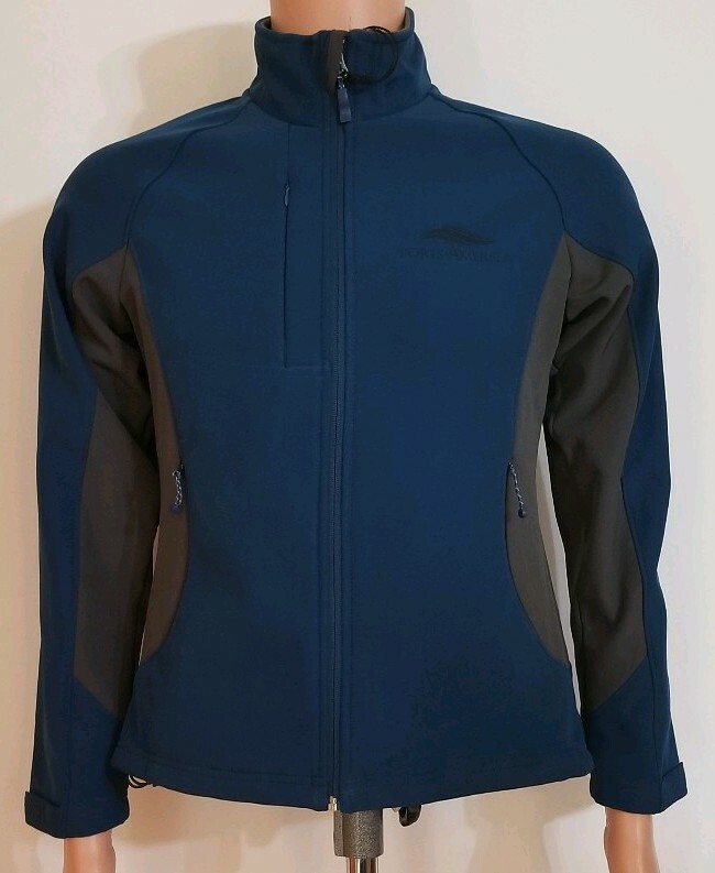 Fossa Apparel Ports America Logo Zippered Jacket Polyester New Size S Blue Gray