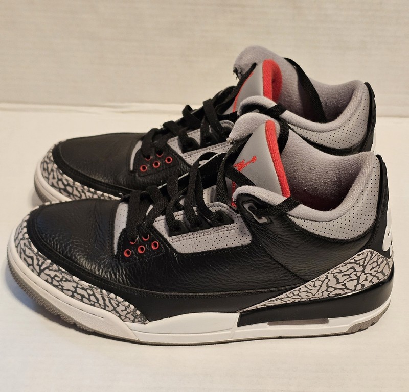 Air Jordan 3 Retro OG Black Fire Red Cement Grey Sneaker Size 10.5 *NO ORIG BOX*