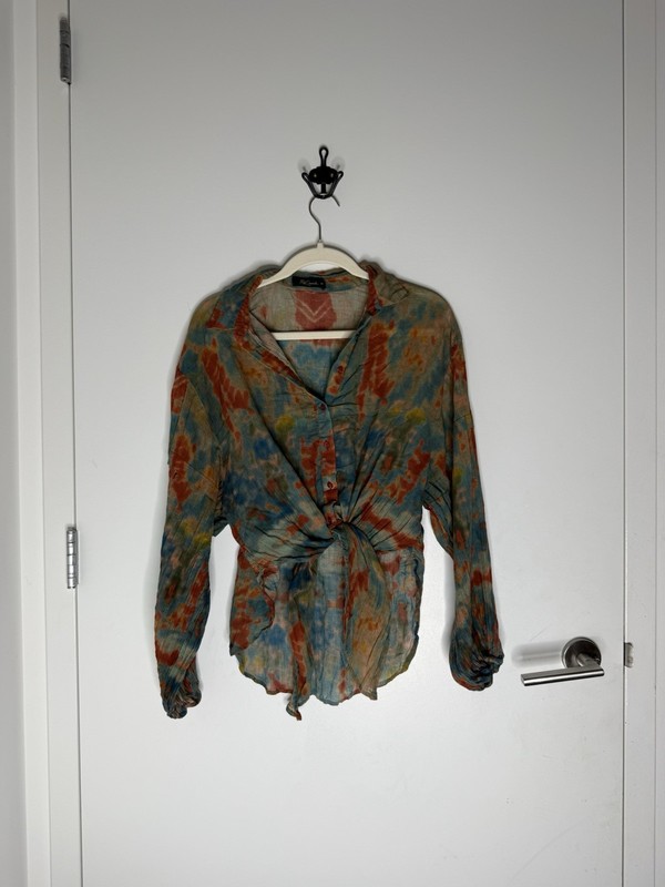 Mes Demoiselles Paris Tie Dye Tie Front Blouse Top Teal Rust Size 38