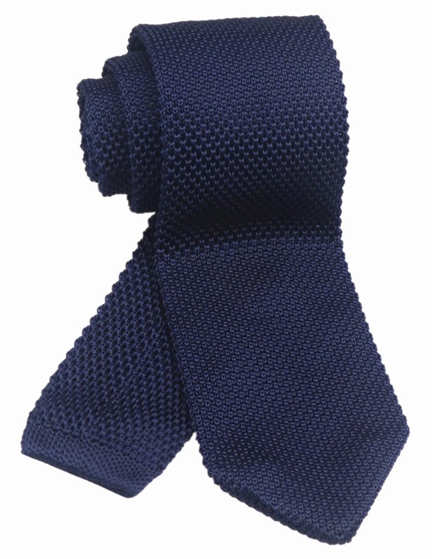 Pointed Knit Ties for Men Pure Color 2.76" Skinny Neck Tie One Size Navy Blu gallery