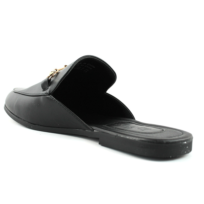 Mens Black Leather Backless Slip On Mule With Gold Buckle Loafers By AZAR MAN gallery