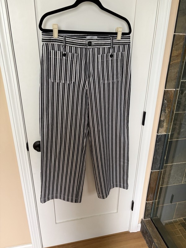 LOFT The Palmer Wide Leg Cropped In Black Stripe – Size 12Tall