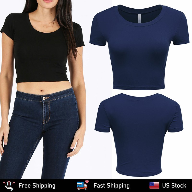 FashionMille Women’s Casual Slim Fit Short Sleeve Crew Neck Crop Top T Shirts