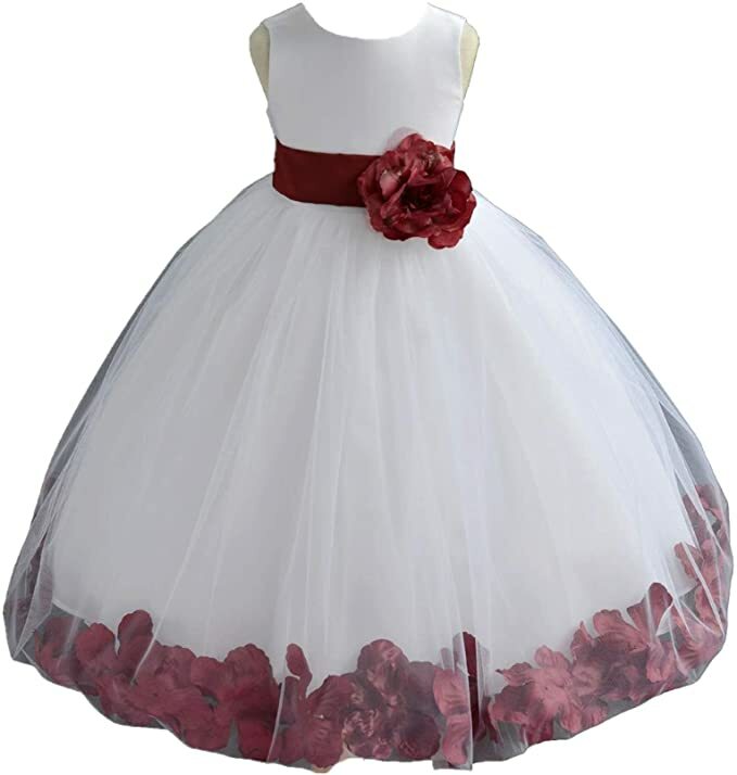 ekidsbridal Floral Rose Petals Flower Girl Dress Ivory/Burgundy Size 12
