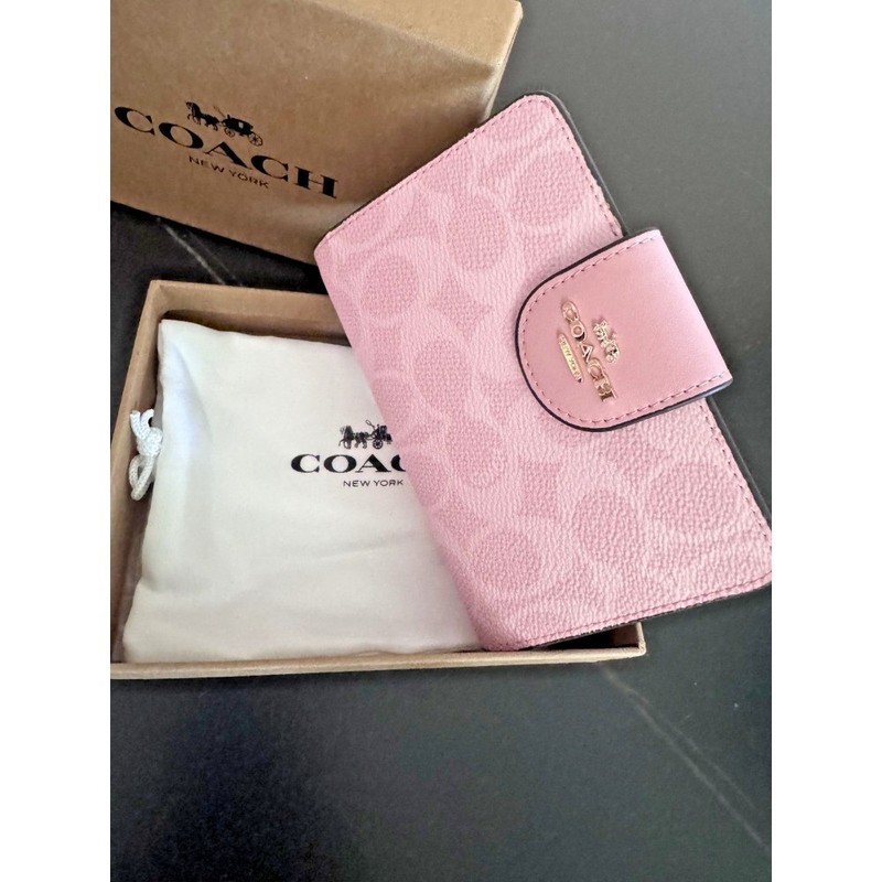 NEW Coach Medium Corner Zip Wallet In Signature Canvas Pink CW786 PERFECT GIFT