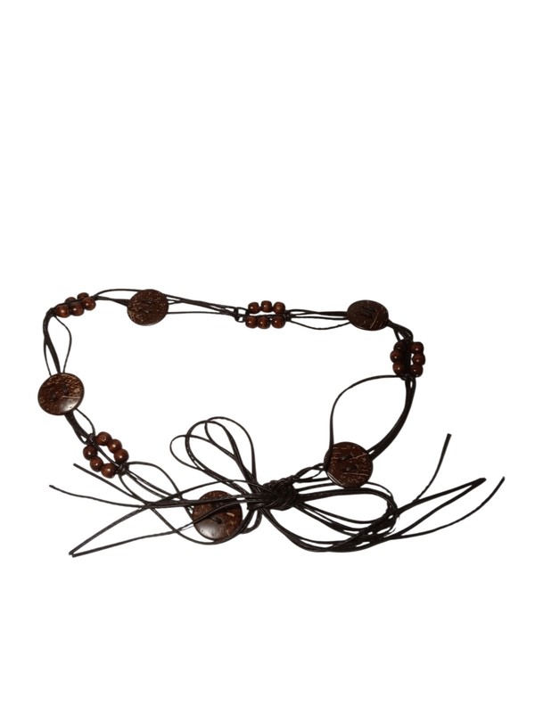 Belt Tie On Hippie Boho Brown Beaded & Buttons Alternating Leather String 36" + gallery