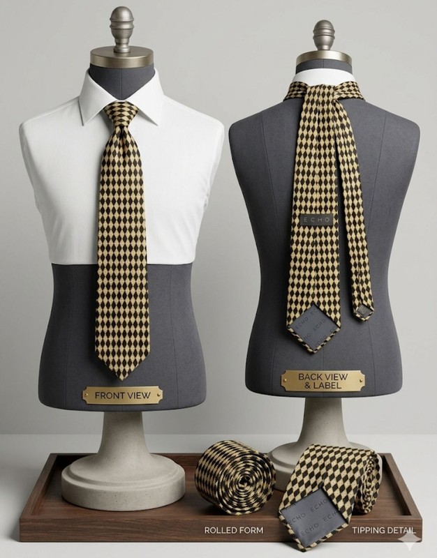 Echo Silk Necktie Black and Gold Diamond Geometric Pattern