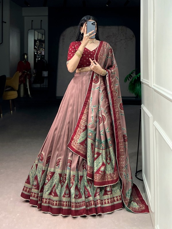 Function Wear Heavy Tasar Silk Lehenga Choli With Dupatta For Women & Girls