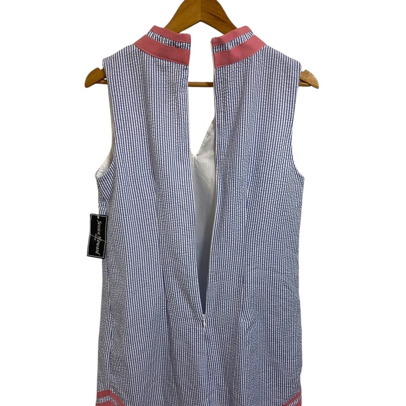 Jessica Howard Missy Seersucker Striped Pink Trim Sleeveless Mini Dress Size 10 gallery