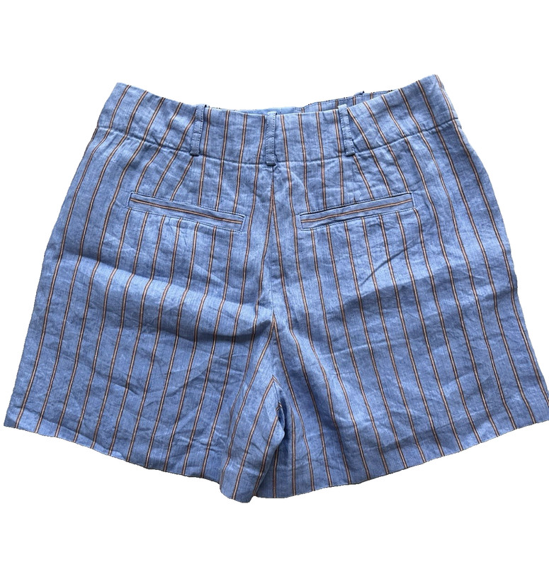 Madewell Pintucked Shorts in Linen Blend Womens 2 Delphinium Blue Stripe 3.5" gallery