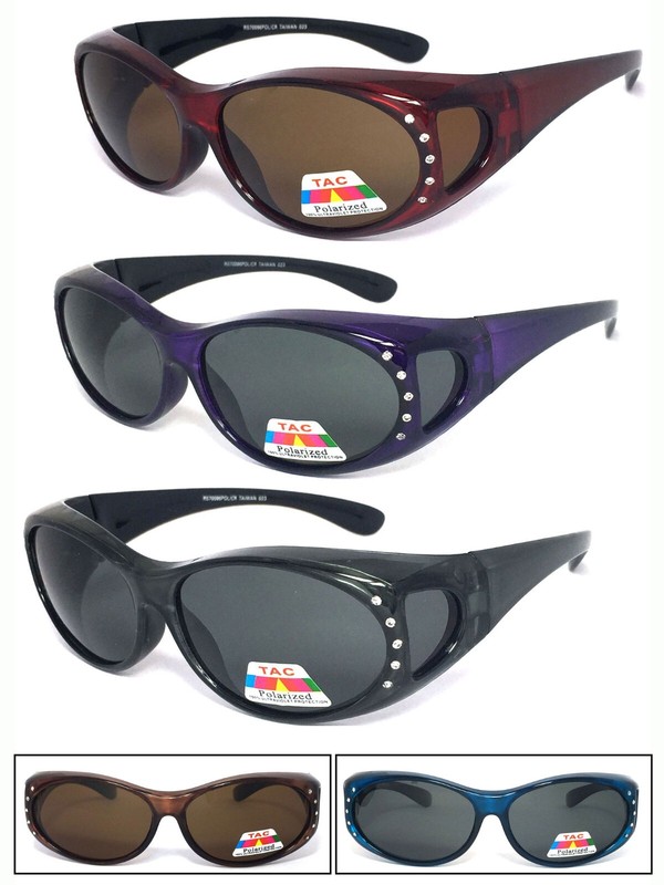 Womens Rhinestone POLARIZED Anit Glare Oval Lens Cover Fit Over Sunglasses