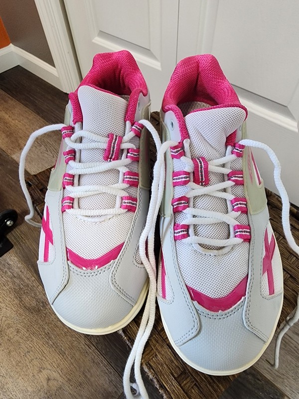 MBT Women’s 7.5 Rocker Bottom Mesh Sneakers White/Grey with Pink Accents