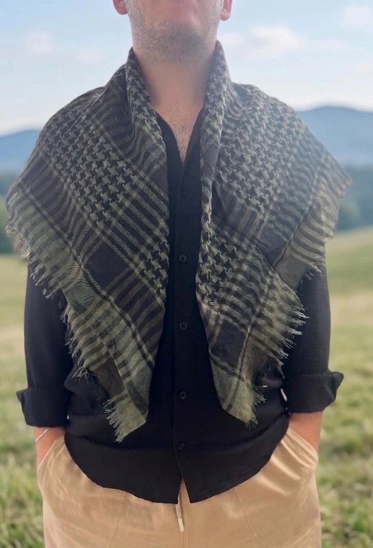 Green Black Checkered Kurdish Kufiya Scarf Cotton Blend Handmade Unique Boho