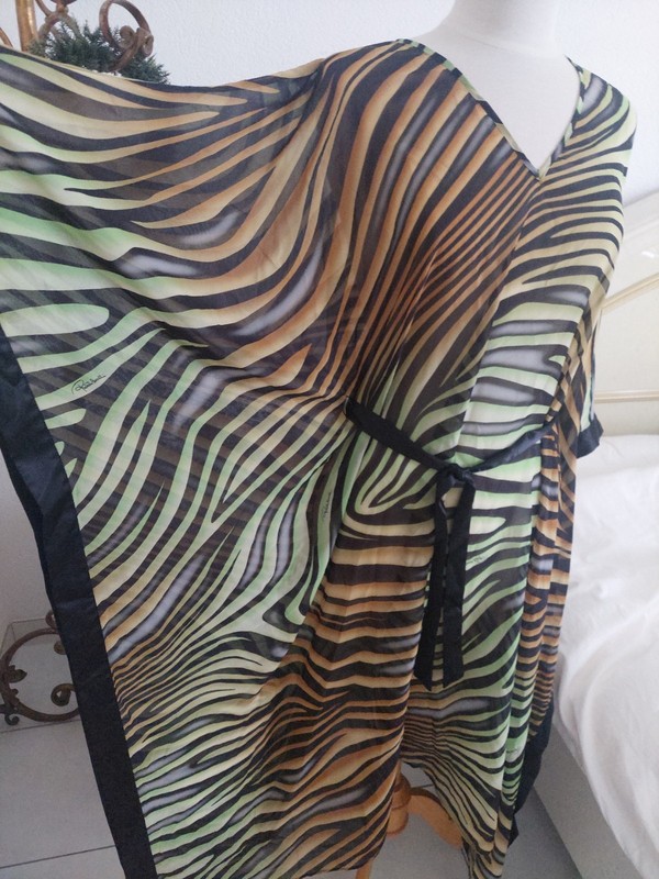 3 Dresses by Roberto Cavalli Kaftan Dress Silk Chiffon Zebra Multicolor. gallery