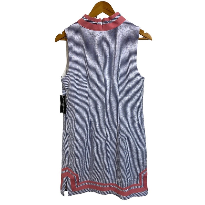 Jessica Howard Missy Seersucker Striped Pink Trim Sleeveless Mini Dress Size 10 gallery
