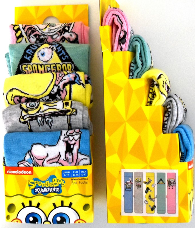 Sponge Bob Socks Primark Square Pants Mens 5 Pack UK Sizes 6 to 8 or 9 to 12