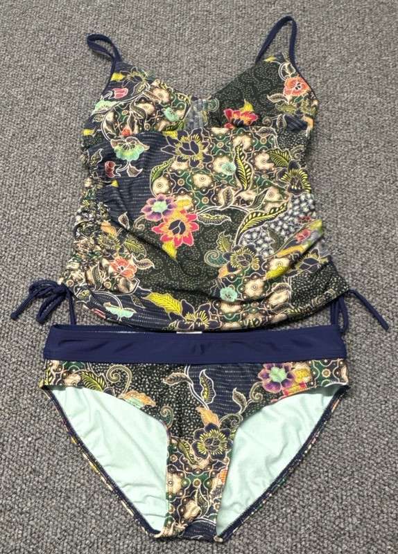 prAna Moorea Tankini & Ramba Bikini Bottom Set Anchor Blue Kona Set Small EUC