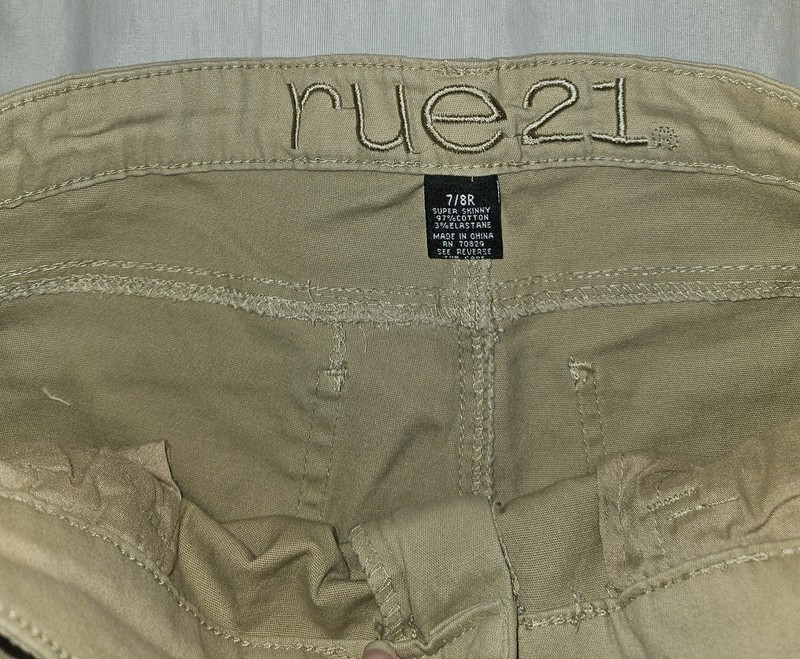 Rue 21 Super Skinny size 7/8R tan jeans. Button zip fly. (A1) gallery