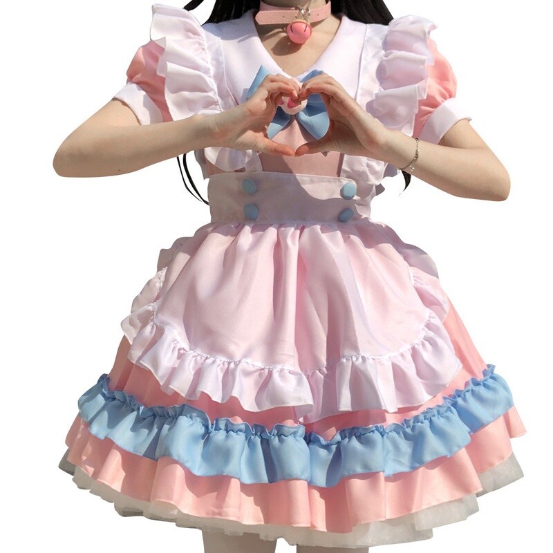 Lady Maid Dress Gothic Ruffle Pleated Puff Sleeve Waitress Cosplay Cute Lolita gallery