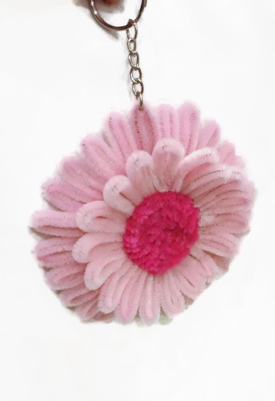 Handmade Chenille Flower Keychain Cute Floral Bag Charm Unique Gift Accessory gallery