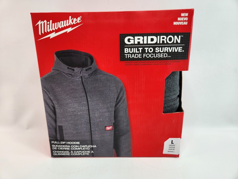 Milwaukee Men’s Large Gray Gridiron Full Zip Hoodie Sweatshirt New in box