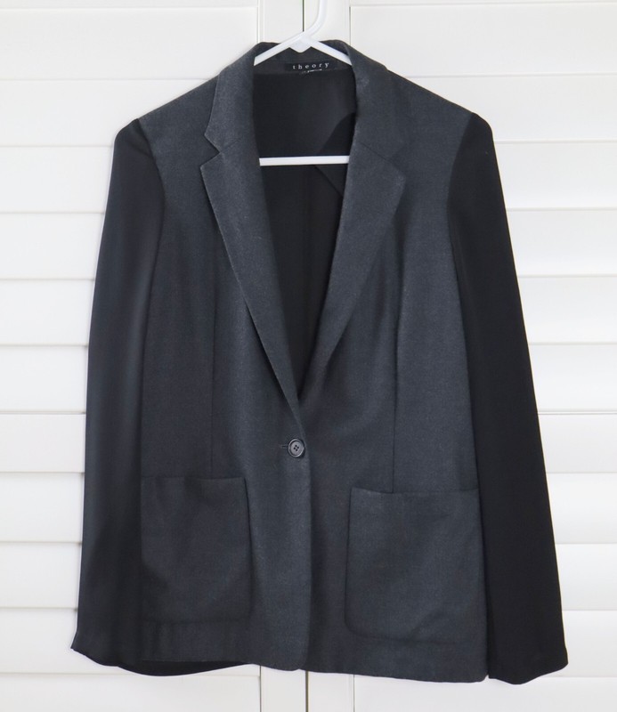 THEORY $395 Shatrice Mixed Materials Wool Silk Sheer Back Jacket Top Size 00 gallery