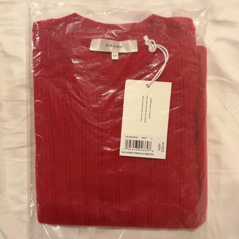 NWT | FRAME The Ladder Pointelle Cashmere Sweater in RED size S