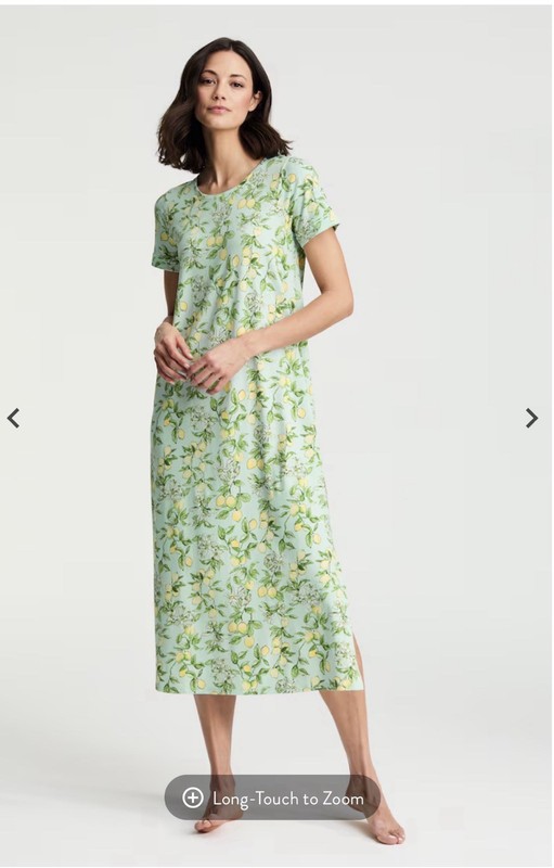 NWT-J JILL SLEEP ULTRASOFT SHORTSLEEVE, PLEAT BACK NIGHTGOWN-L-CELADON LEMONS