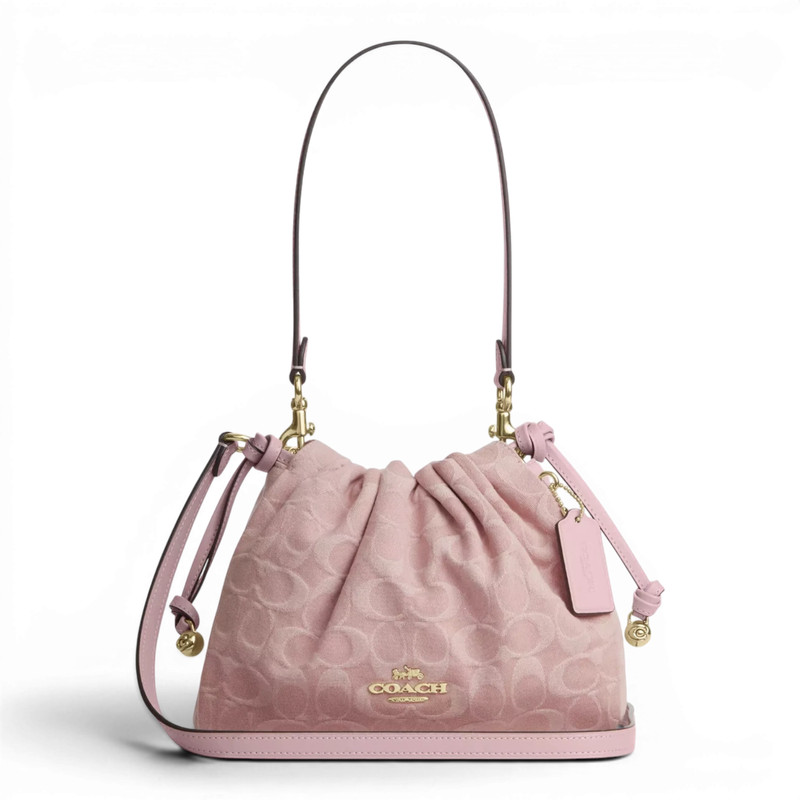 COACH Faye Drawstring Bag Signature Denim Light Pink CFD03 IMNH1 New Authenthic