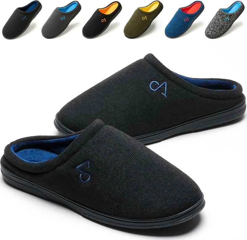 Men'S Cozy House Slippers Indoor Shoes Memory Foam Insoles & Rubber Soles