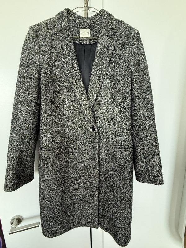 REISS Women’s Gray Wool Blend Mid-Length Overcoat Button Front USA Size 8