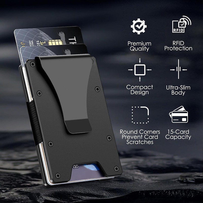 Minimalist Metal Men Wallet,Card Holder Money Clip Slim Wallet RFID Blocking gallery