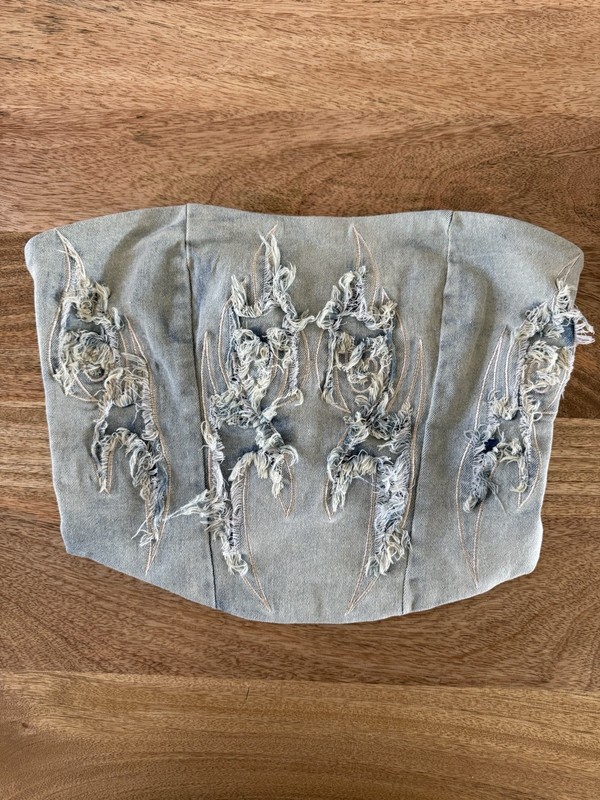 Tic Toc Denim Embroidered Crop Tube Top