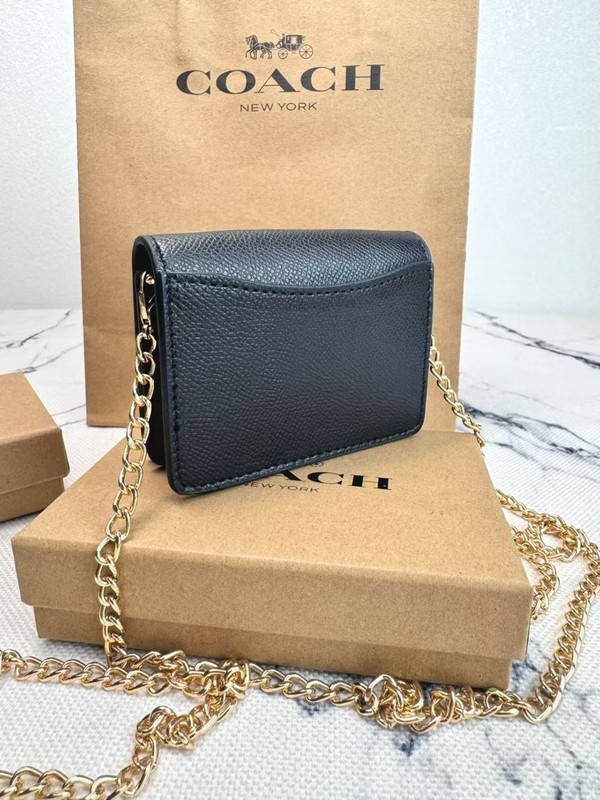 NWT NEW Coach Mini Leather Wallet On a Chain Black C0059 with the box gallery