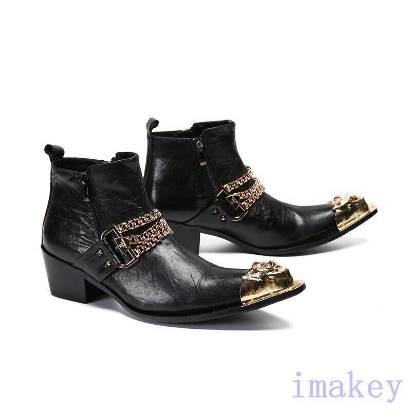 Mens Leather Ankle Boots Pointed Toe Chain Decor Nightclub Party Casual Shoes SZ gallery