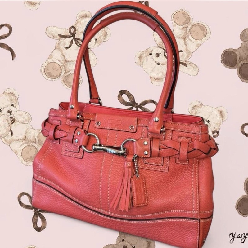 Coach Hampton Boston Shoulder Purse Bag K0872-F13084 Leather Handbag Coral Red gallery