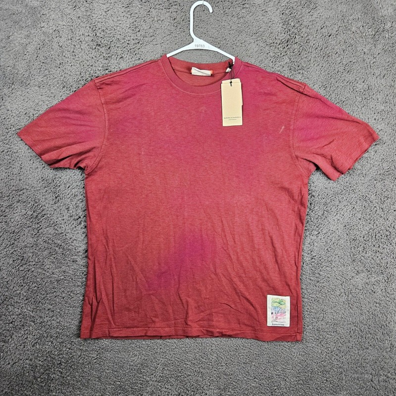 Scotch & Soda Mens Irregular Wash Red Graphic Patch T-Shirt Size M