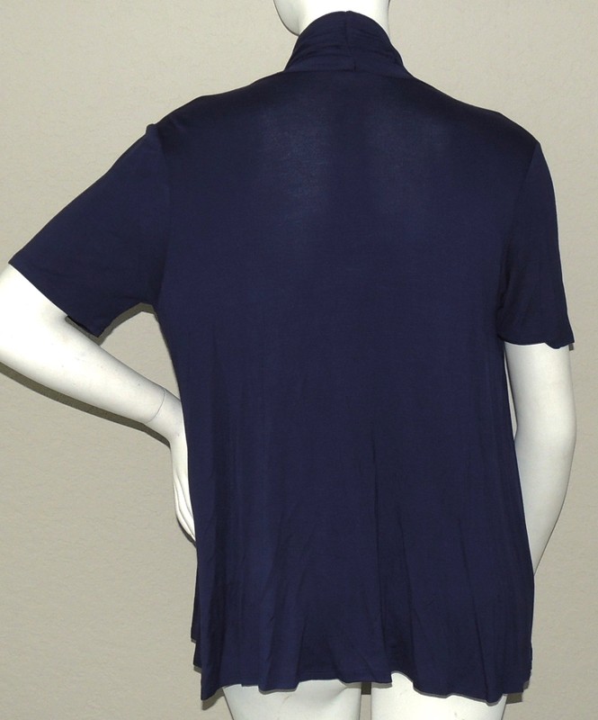 Moa USA Cascading Open Front Draped Stretch SS Cardigan Navy Plus 1XL 2XL 3XL gallery