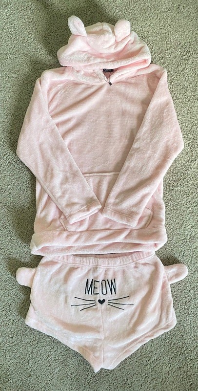 2pc Snuggle Kitty Set, Pink Hoodie Shorts