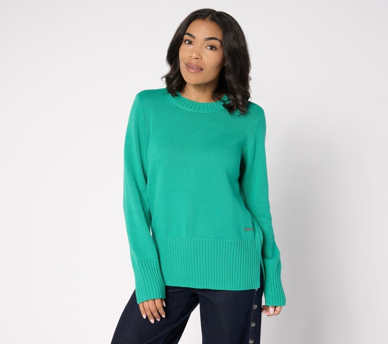 Peace Love World Women’s Top Sweater Sz L 100% Cotton Crewneck w Green A671316