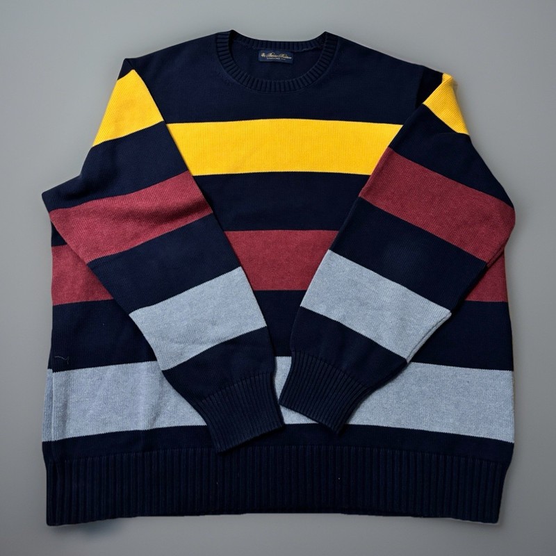 Brooks Brothers Sweater Mens 2XL Rugby Striped Crewneck 100% Combed Cotton NWOT